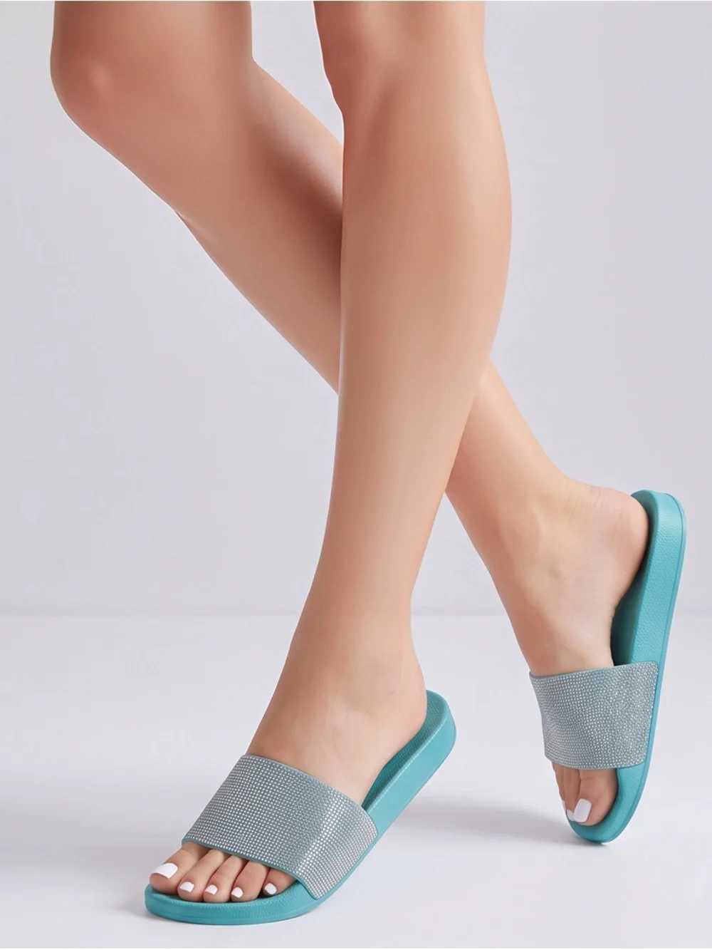 Crystal Turquoise Slide Sandals - Women